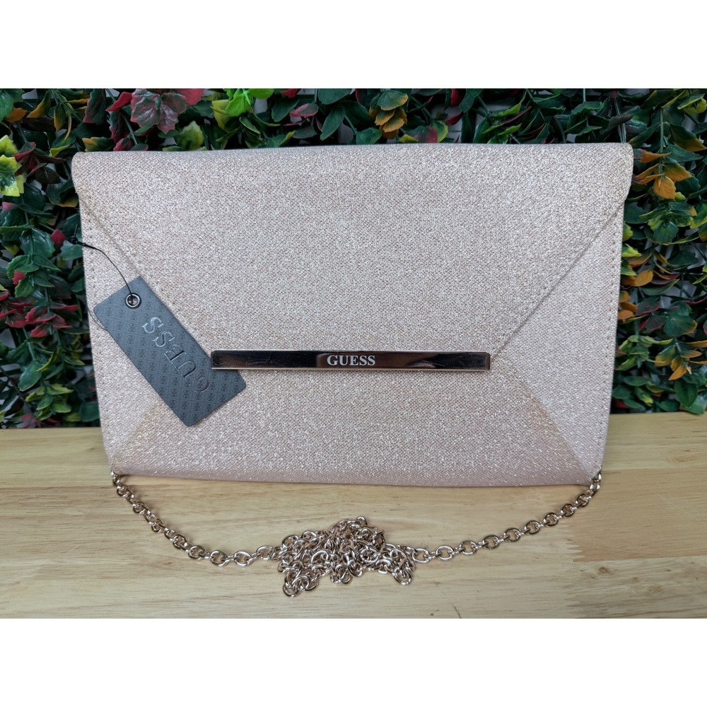 GUESS Gold Glamour Metallic Envelope Clutch Bag 15GF-145 Gold Evening Bag